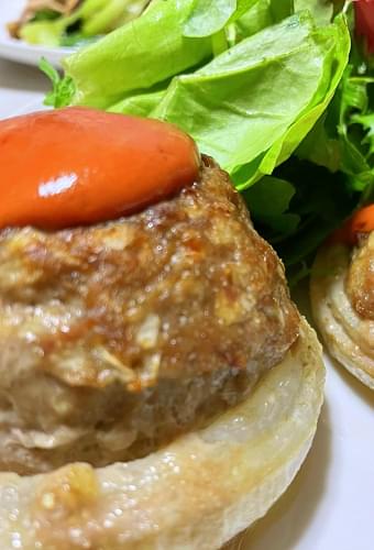 春　新玉ねぎとたけのこのハンバーグ